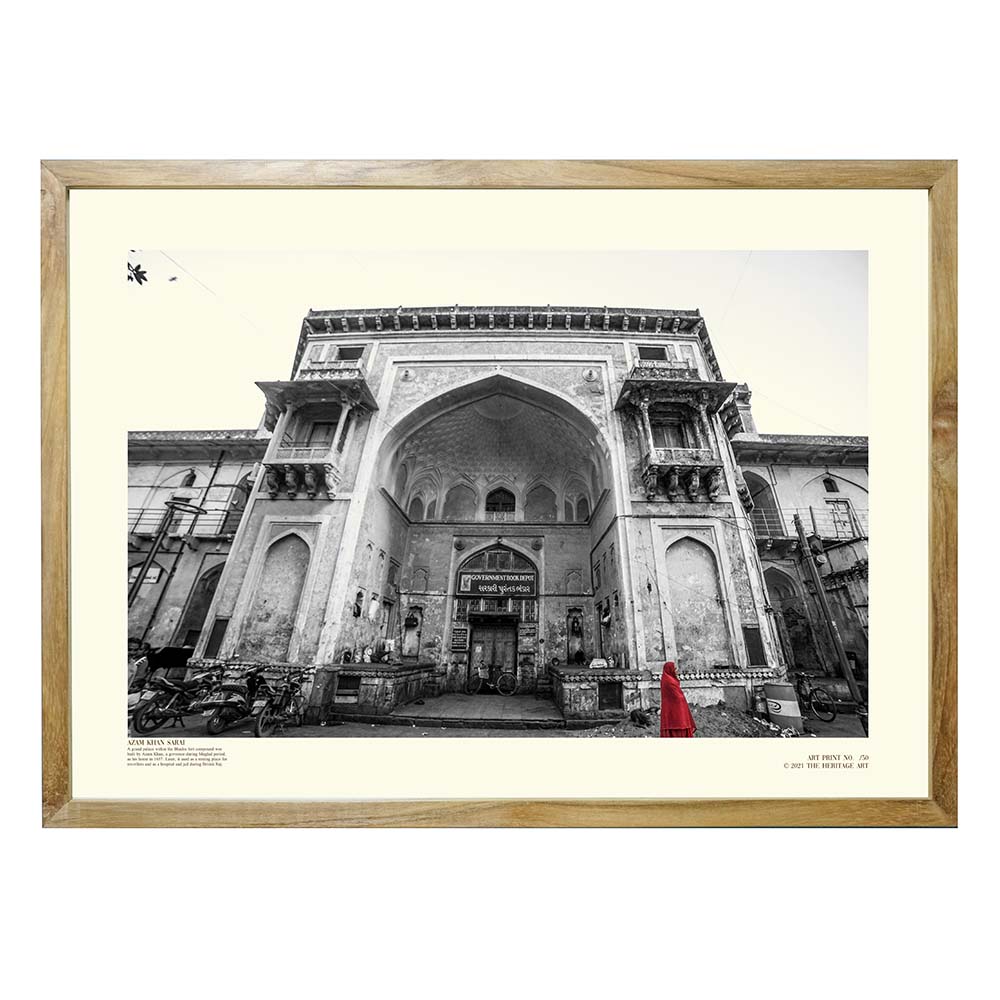 Azam Khan Sarai B/W Photo Print - A3, Natural Wood