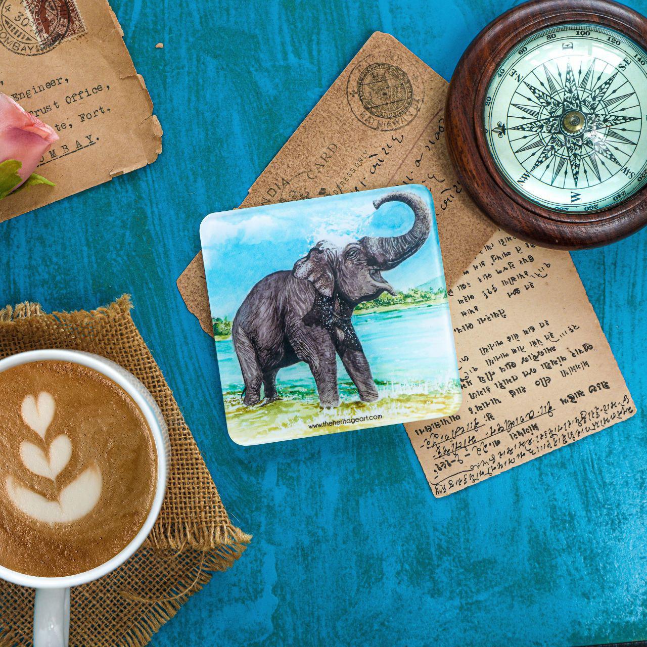 The Mirthful Wayanad Elephant Acrylic Coaster