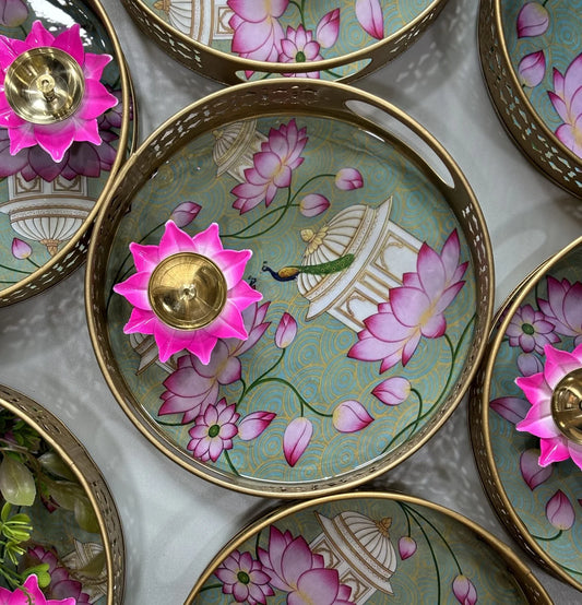 Pichwai Lotus Tray with Lotus Diya