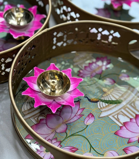 Pichwai Lotus Tray with Lotus Diya